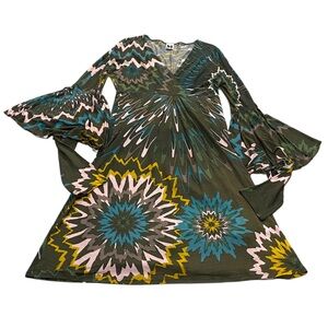 M by Missoni knee length lightweight viscose v neck printed boho hippie dress 8